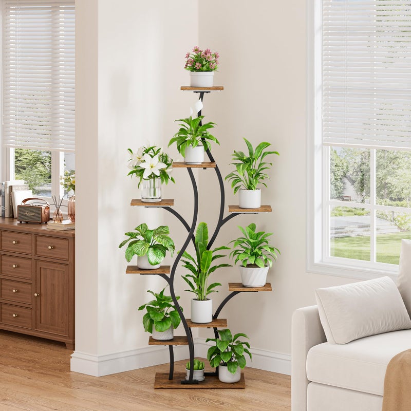 BACEKOLL Plant Stand Indoor with Grow Lights - Lighted Plant Shelf Indoor, 64.5" Tall Corner Plant Stands for Indoor Plants, 9 Tiered Tree-Shaped Flower Shelf Metal Holder for Living Room, Bedroom, Black - Image 4