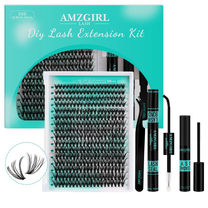 Lash Extension Kit 320PcsDIY Individual Lashes Clusters KitLash Bond And SealLash Remover For Eyelashes ExtensionsLash Applicator Tool For False Eyelash Cluster Kit At Home30DDMix916mm Kit