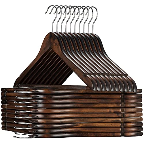 ZEPOLI Wooden Hanger for Clothes Hanging Wardrobe | Water Resistant and Moist Free | Non-Slip Bar and Precisely Cut Notches, 360 Degree Swivel Chrome Hook (10 Pack, Walnut) - Image 1