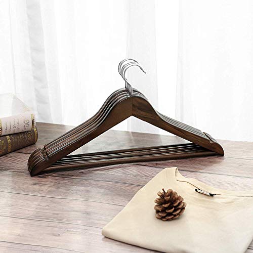 ZEPOLI Wooden Hanger for Clothes Hanging Wardrobe | Water Resistant and Moist Free | Non-Slip Bar and Precisely Cut Notches, 360 Degree Swivel Chrome Hook (10 Pack, Walnut) - Image 4