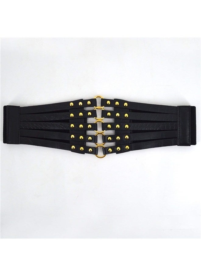 Generic Hollow Out Rivets Cinch Belt Tied Corset Elastic Wide Waist Belt Underbust Waistband Mother's Day Gift  - Image 2