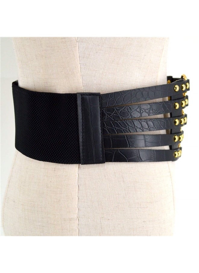 Generic Hollow Out Rivets Cinch Belt Tied Corset Elastic Wide Waist Belt Underbust Waistband Mother's Day Gift  - Image 4