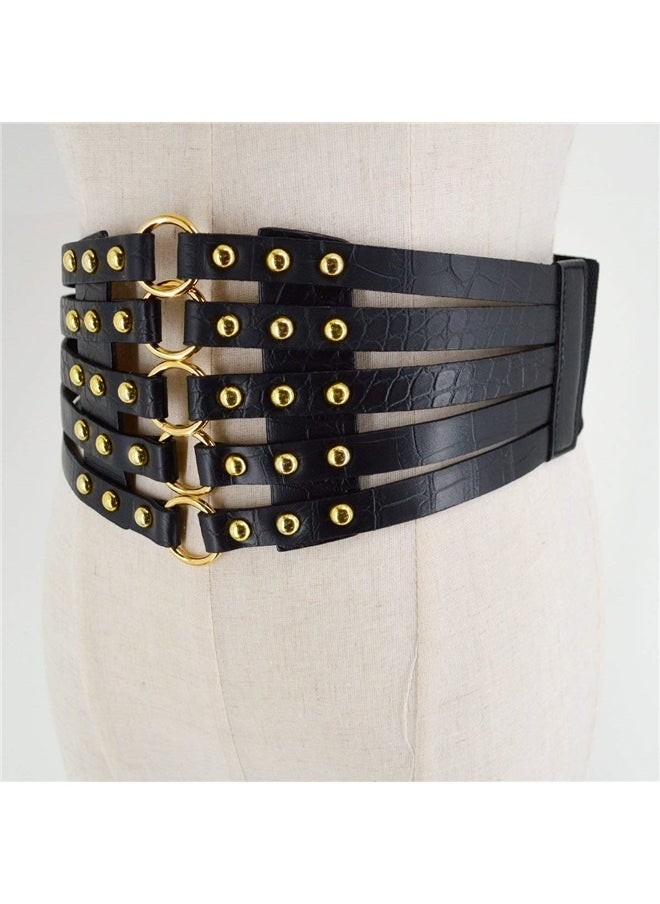 Generic Hollow Out Rivets Cinch Belt Tied Corset Elastic Wide Waist Belt Underbust Waistband Mother's Day Gift  - Image 5