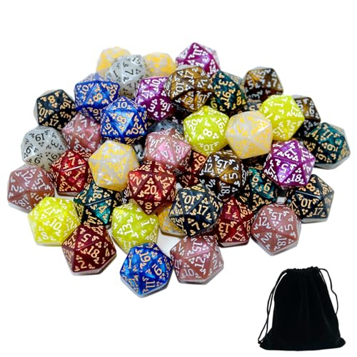 SmartDealsPro 50Pack D6 D12 D20 6 12 20 Sided Dice Polyhedral Dice with Pouch for DND RPG MTG Table Game D20 Dragon Pattern - Image 1
