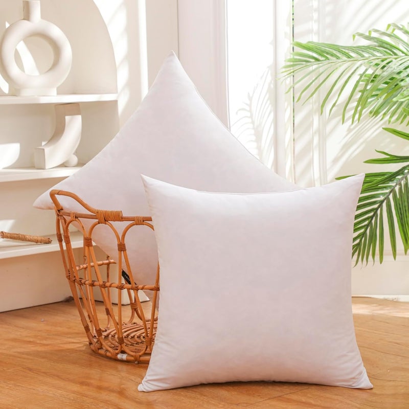 LINENWALAS Feather Cushion Set of 2, 50% Goose Duck Down & 50% Feather Soft Cushion for Cozy Sofa, Well Fluffy Cushion Insert with Luxury Bamboo Cushion Cover (White, 18x18 Inches) - Image 1