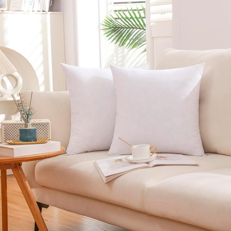 LINENWALAS Feather Cushion Set of 2, 50% Goose Duck Down & 50% Feather Soft Cushion for Cozy Sofa, Well Fluffy Cushion Insert with Luxury Bamboo Cushion Cover (White, 18x18 Inches) - Image 2