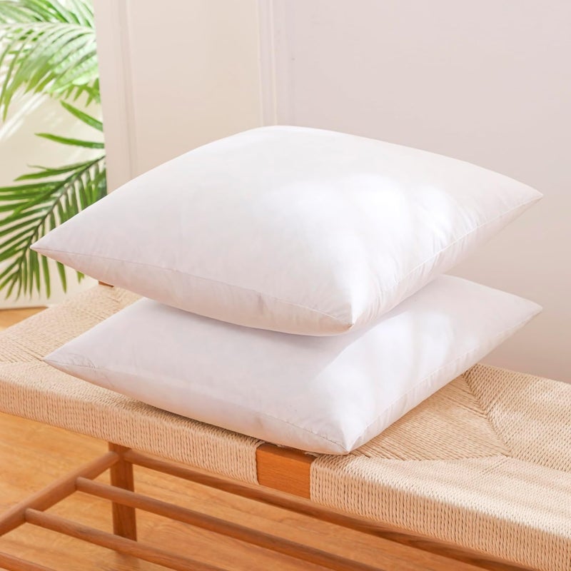 LINENWALAS Feather Cushion Set of 2, 50% Goose Duck Down & 50% Feather Soft Cushion for Cozy Sofa, Well Fluffy Cushion Insert with Luxury Bamboo Cushion Cover (White, 18x18 Inches) - Image 3