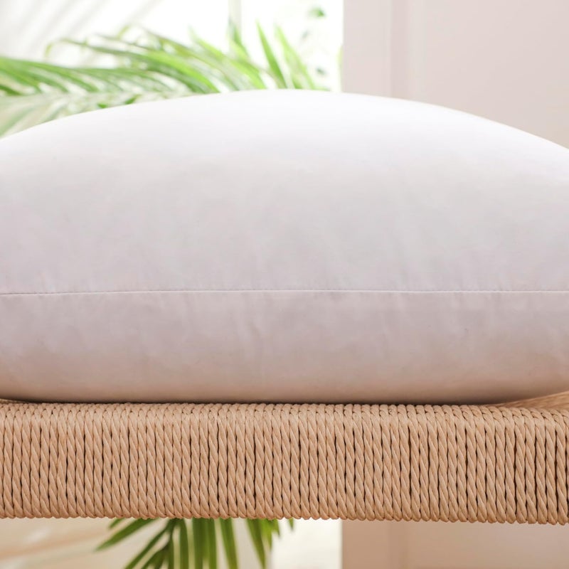 LINENWALAS Feather Cushion Set of 2, 50% Goose Duck Down & 50% Feather Soft Cushion for Cozy Sofa, Well Fluffy Cushion Insert with Luxury Bamboo Cushion Cover (White, 18x18 Inches) - Image 4