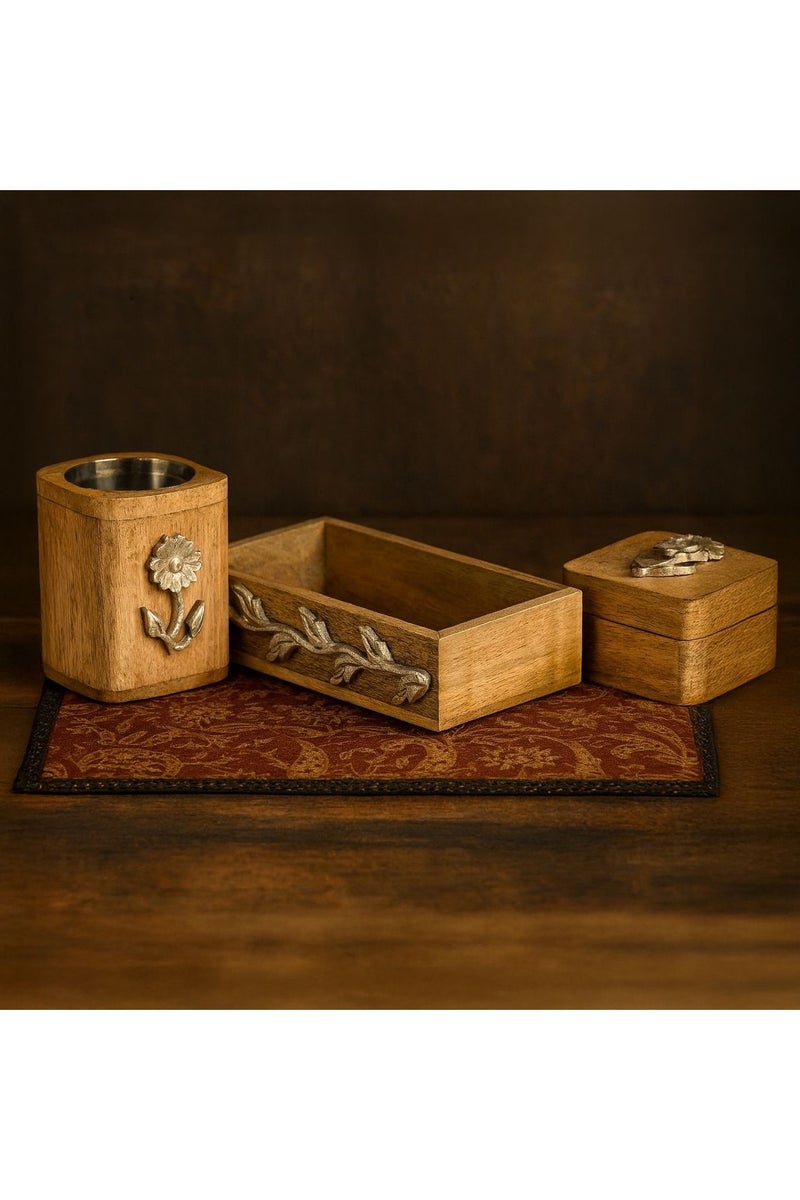 رومان جيفتس مجموعة مكونة من 3 حوامل عود بخور أنيقة من الخشب مع تطعيمات من الألومنيوم تضم المجموعة الفاخرة حامل صينية وحارق لتزيين المنزل أو الطاولات - Image 2