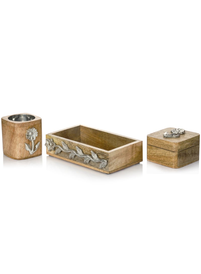 رومان جيفتس مجموعة مكونة من 3 حوامل عود بخور أنيقة من الخشب مع تطعيمات من الألومنيوم تضم المجموعة الفاخرة حامل صينية وحارق لتزيين المنزل أو الطاولات - Image 5