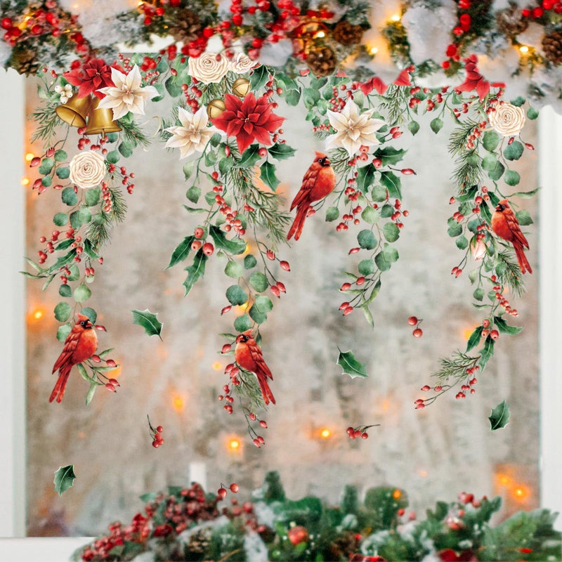 Whaline 9 Sheets Fall Window Clings Hanging Flower Vine Leaves Window Stickers Autumn Floral Static Reusable Window Decals for Harvest Party Home Office Decor - Image 4