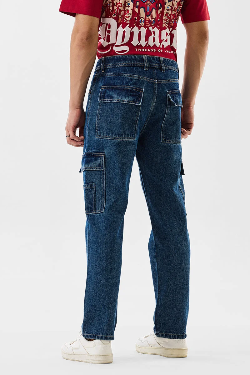SNITCH Blue Regular Fit Cargo Jeans for Men | Best Price UAE
