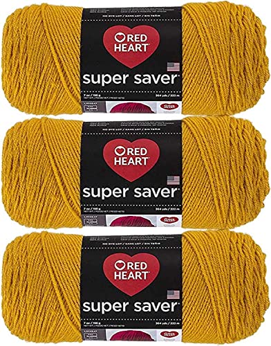 Red Heart Super Saver Gold Yarn - 3 Pack of 198g/7oz - Acrylic - 4 Medium (Worsted) - 364 Yards - Knitting/Crochet - Image 1