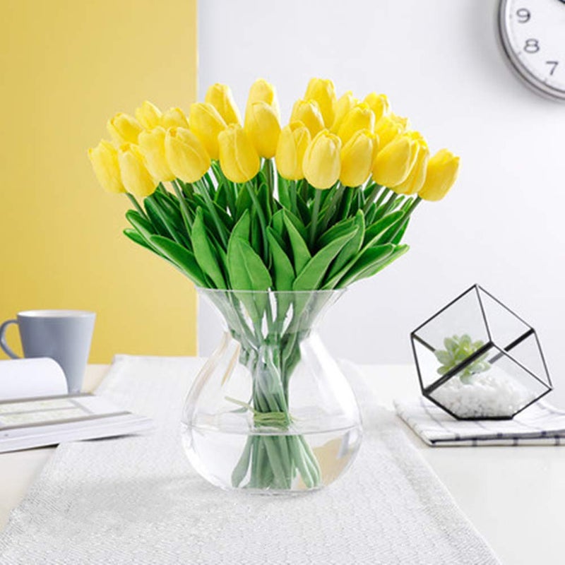 SHINE-CO LIGHTING Artificial Tulips 10Pcs Real Touch Fake Tulips PU Flower Arrangement Bouquets for Home Party Decoration (Yellow) - Image 1