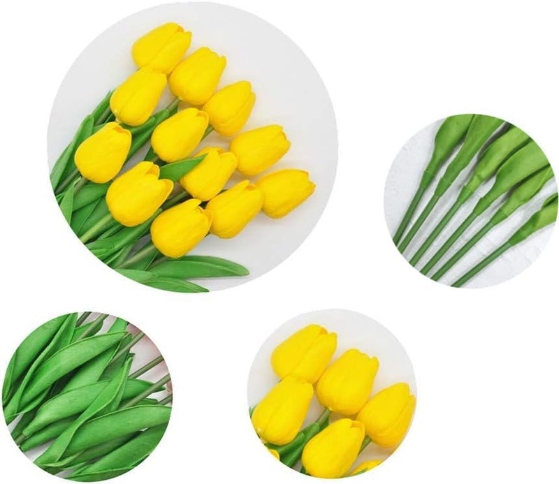 SHINE-CO LIGHTING Artificial Tulips 10Pcs Real Touch Fake Tulips PU Flower Arrangement Bouquets for Home Party Decoration (Yellow) - Image 3