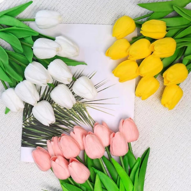 SHINE-CO LIGHTING Artificial Tulips 10Pcs Real Touch Fake Tulips PU Flower Arrangement Bouquets for Home Party Decoration (Yellow) - Image 5
