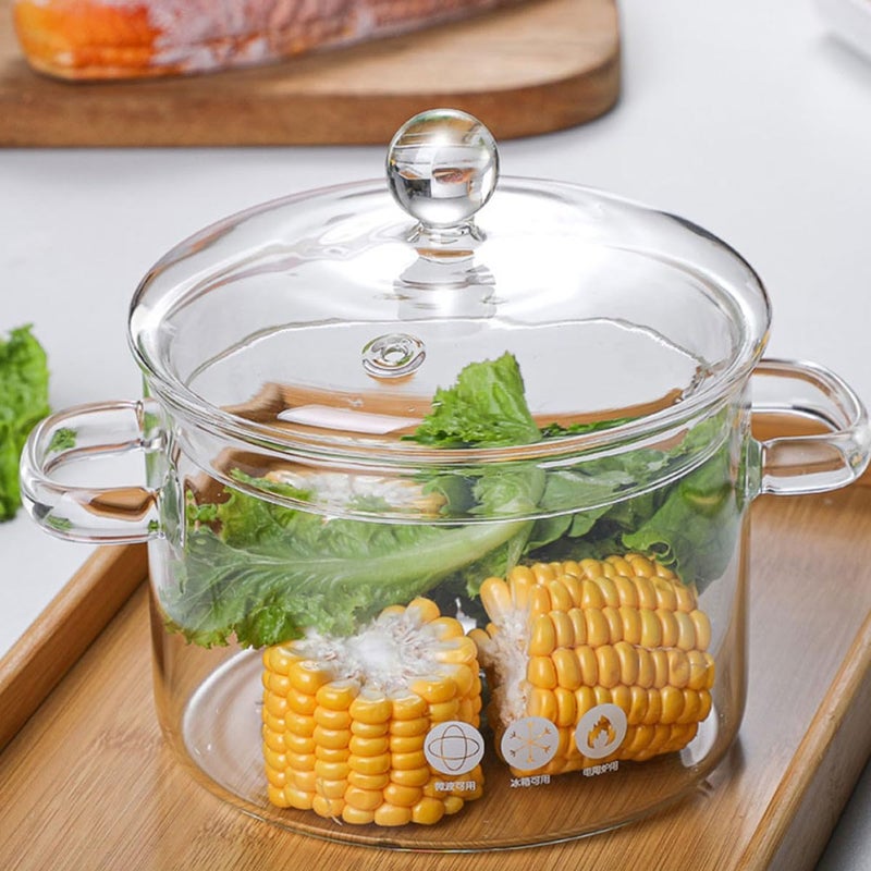 BESPORTBLE Heat-resistant Glass Cooking Pot with Lid 1500ml Saucepan Set of 2, Kitchen Glass Stew Pot for Instant Noodles and Soup Cooking - Image 3