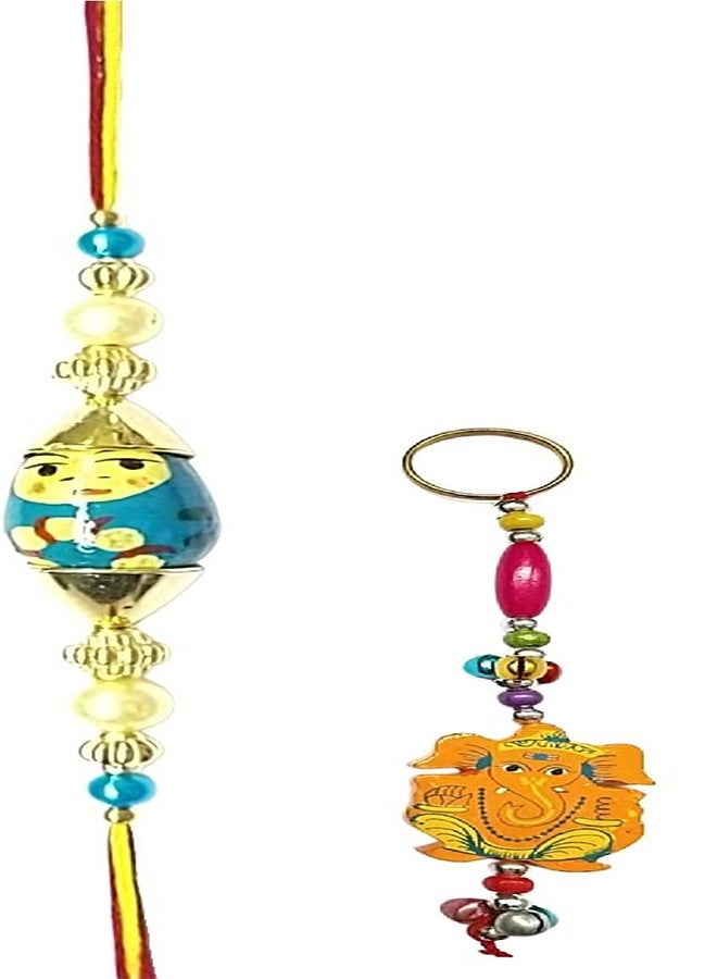 KRISHNA Rakhi for brother bhaiya kids designer for rakshabandhan with wooden red color toy rakhi and Wooden yellow Color Ganesha Key chain as Gift