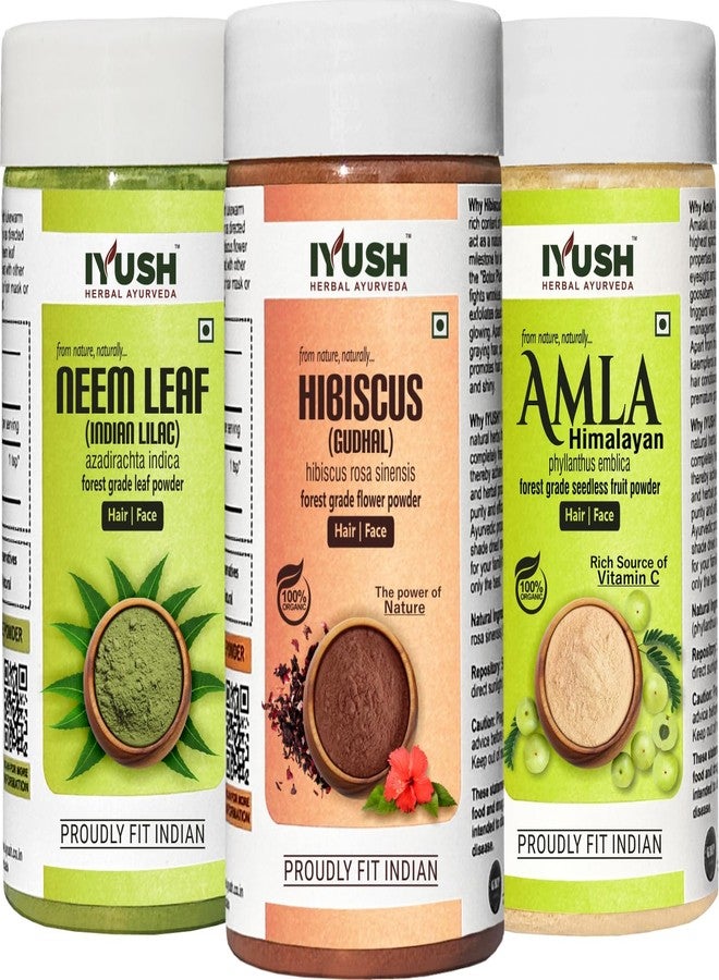 IYUSH Herbal Ayurveda Amla Powder with Neem Powder and Hibiscus Powder for Hair Growth - 750gm | Hair Mask for Dry and Frizzy Hair | Hair Volume Powder | Skin Care & Hair Care | 250gm each - Image 2