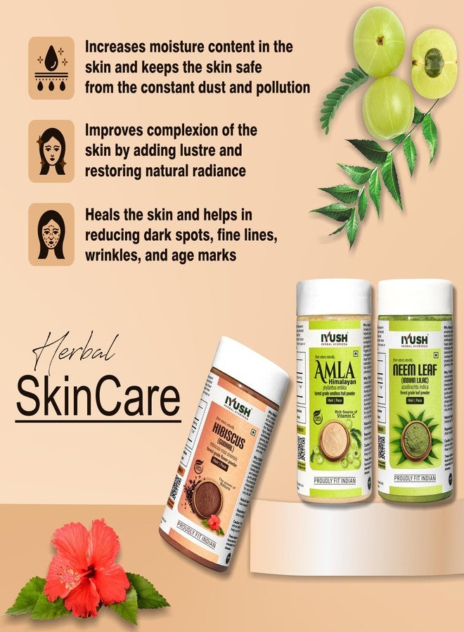 IYUSH Herbal Ayurveda Amla Powder with Neem Powder and Hibiscus Powder for Hair Growth - 750gm | Hair Mask for Dry and Frizzy Hair | Hair Volume Powder | Skin Care & Hair Care | 250gm each - Image 3