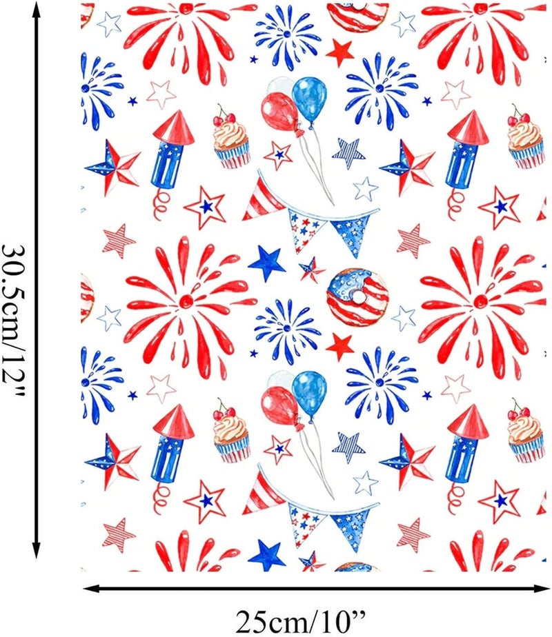 Heat Transfer Vinyl, Patriotic Print Red White Blue Ink Heat Transfer Iron on Vinyl Bundle Sheets USA American Flag Pattern 4th of July Independence Day Washable for Ironing Clothes, 12x10 Inch - Image 3