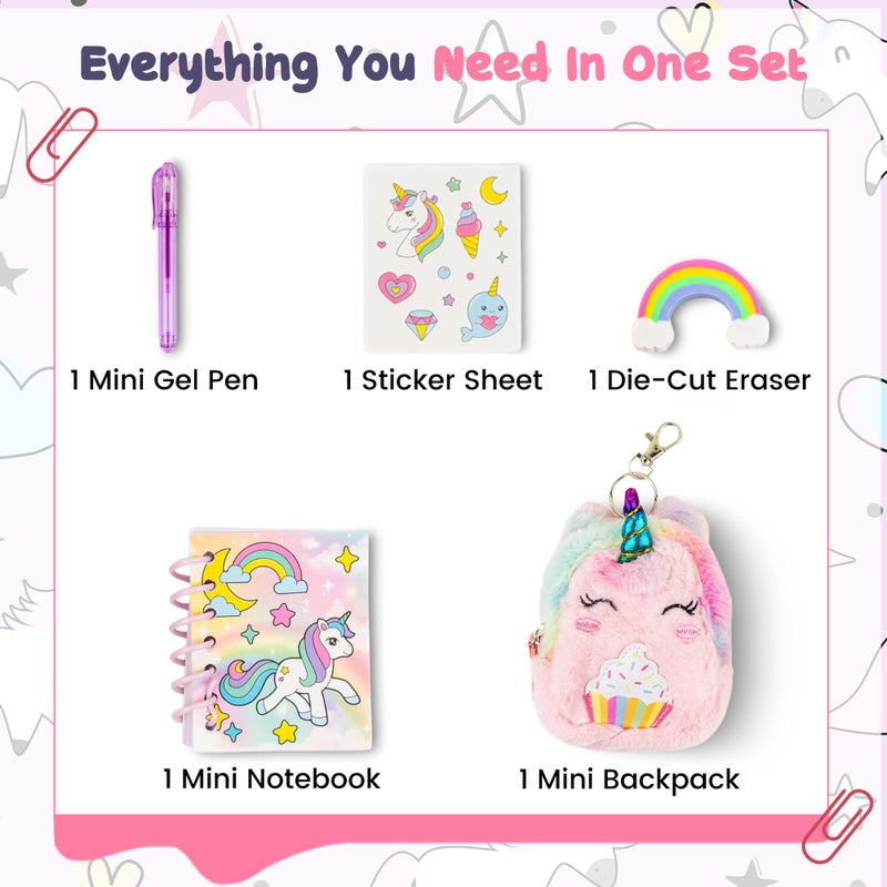 VOTUM Unicorn Keychain Charm for Backpacks, Purses, Handbags, Car Keys with Stationery Set - Includes Mini Notebook, Gel Pen, Eraser, Stickers - Portable & Fun Gift for Tweens Ages 8+ - Image 4