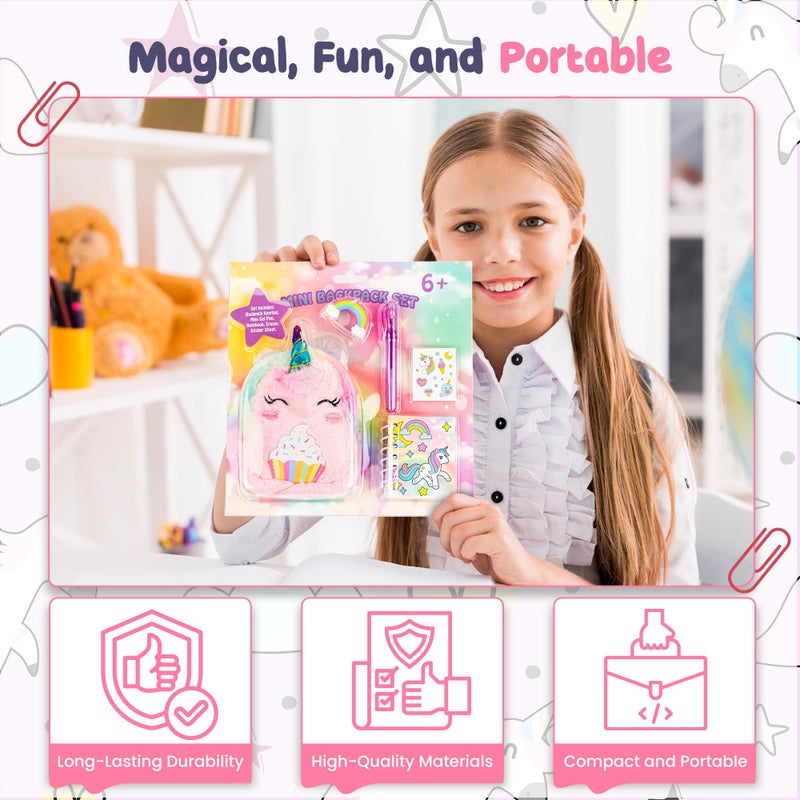 VOTUM Unicorn Keychain Charm for Backpacks, Purses, Handbags, Car Keys with Stationery Set - Includes Mini Notebook, Gel Pen, Eraser, Stickers - Portable & Fun Gift for Tweens Ages 8+ - Image 2