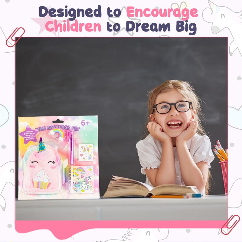 VOTUM Unicorn Keychain Charm for Backpacks, Purses, Handbags, Car Keys with Stationery Set - Includes Mini Notebook, Gel Pen, Eraser, Stickers - Portable & Fun Gift for Tweens Ages 8+ - Image 3