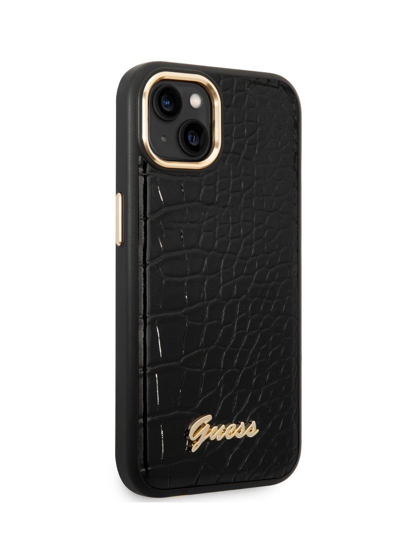 GUESS PU Croco Case With Metal Camera Outline For iPhone 14 Plus - Black - Image 3