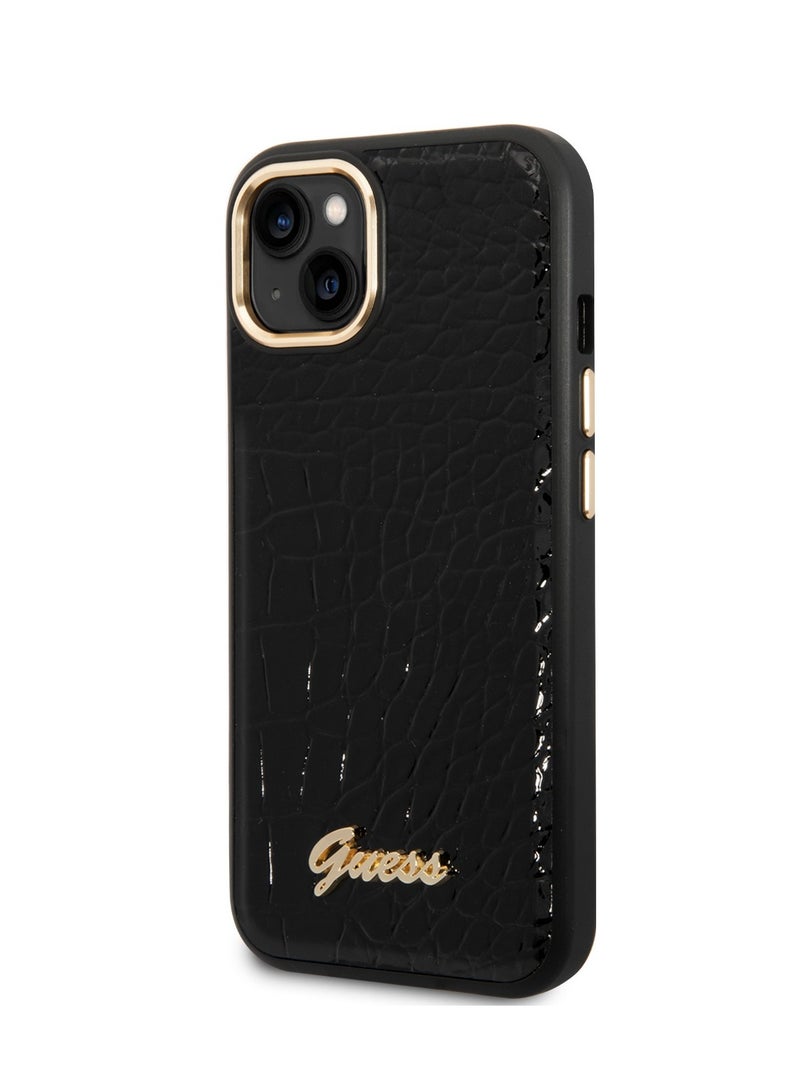 GUESS PU Croco Case With Metal Camera Outline For iPhone 14 Plus - Black - Image 5