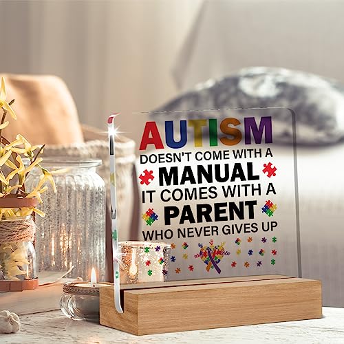 Oqtumes Autism Parents Gift Autism Doesn't Come with a Manual Clear Desk Decorative Acrylic Sign With Wooden Stand for Desk Table Shelf - Image 4