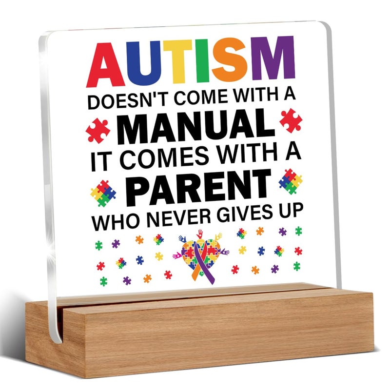 Oqtumes Autism Parents Gift Autism Doesn't Come with a Manual Clear Desk Decorative Acrylic Sign With Wooden Stand for Desk Table Shelf - Image 5
