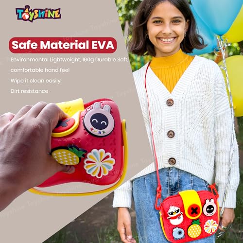 Toyshine Cute Multifunctional Lightweight Childrens Crossbody Camera Bag EVA Toddler DIY Shoulder Bag Handbag cum silicone Purse for Girls kids with Adjustable Strap - Red - Image 2