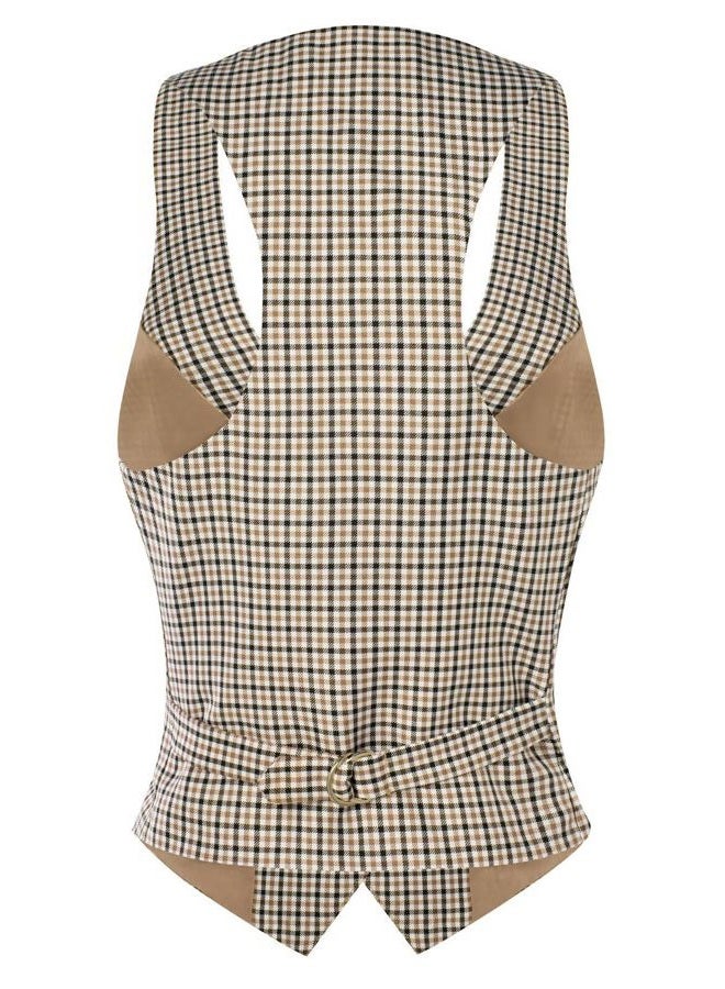 GRACE KARIN Women's Suit Vest Top, Dressy Casual Sleeveless Button Wasitcoat, Fromal Steampunk Blazer For Work Office, Khaki White, L - Image 2