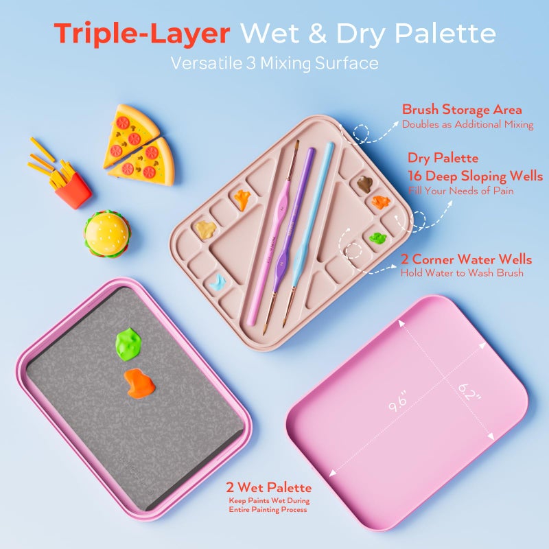 Nicpro Aesthetic Miniature Painting Kit, Stay Wet Palette & 16PCS Detail Paint Brushes Drybrush with Bag, Pallet Paper, Sponges, Mixing Paints Saver Palette for Acrylic, Paint by Numbers, Cute Figures - Image 4