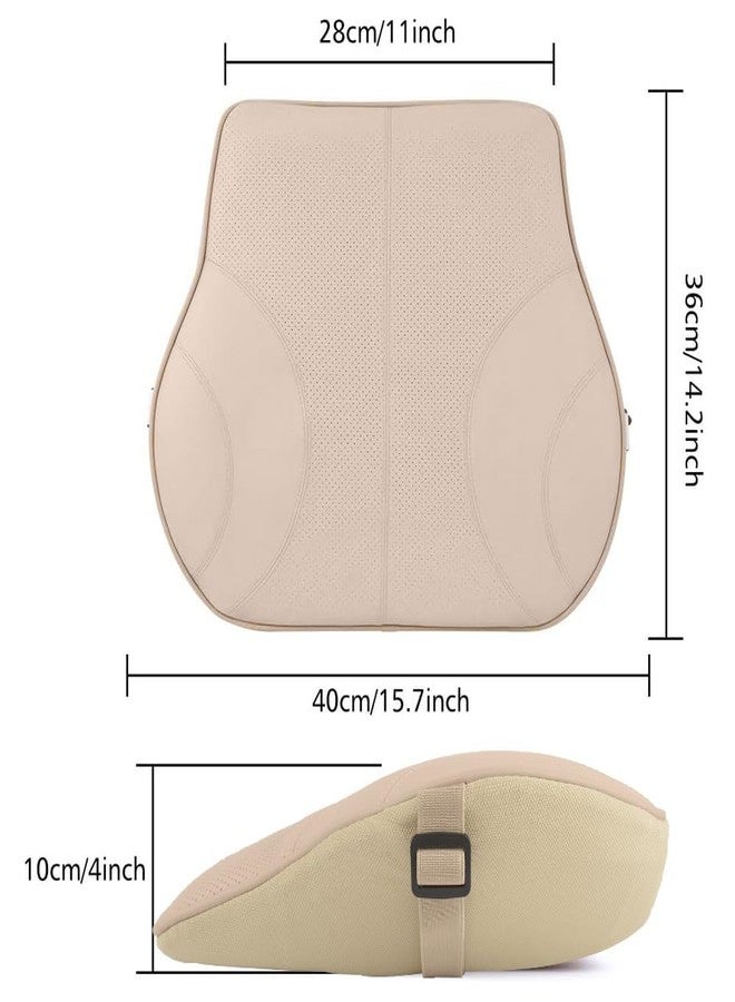 Aukee au-kee Lumbar Support Pad, Genuine Leather Memory Foam Pillow Cushion Lower Back Cushion for Car and Office Chair with Adjustable Strap (Beige) - Image 4