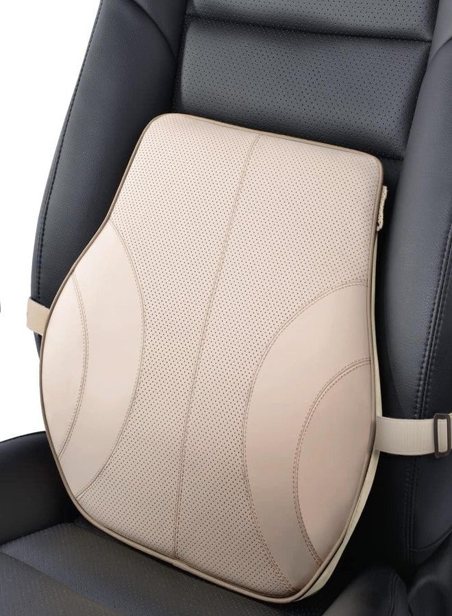 Aukee au-kee Lumbar Support Pad, Genuine Leather Memory Foam Pillow Cushion Lower Back Cushion for Car and Office Chair with Adjustable Strap (Beige) - Image 1