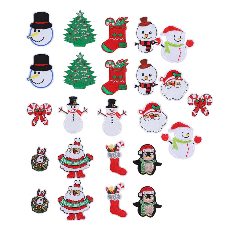 24Pcs Christmas Patches Embroidery Cloth Stickers Santa Claus Snowman DIY Ironing Patch - Image 1
