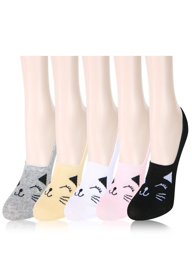 Benefeet Sox جوارب نسائية مرحة ولطيفة، قصيرة، بتصميم قطة كرتونية، بطانة مانعة للانزلاق، عبوة من 5 قطع، بتصميم قطة - Image 1