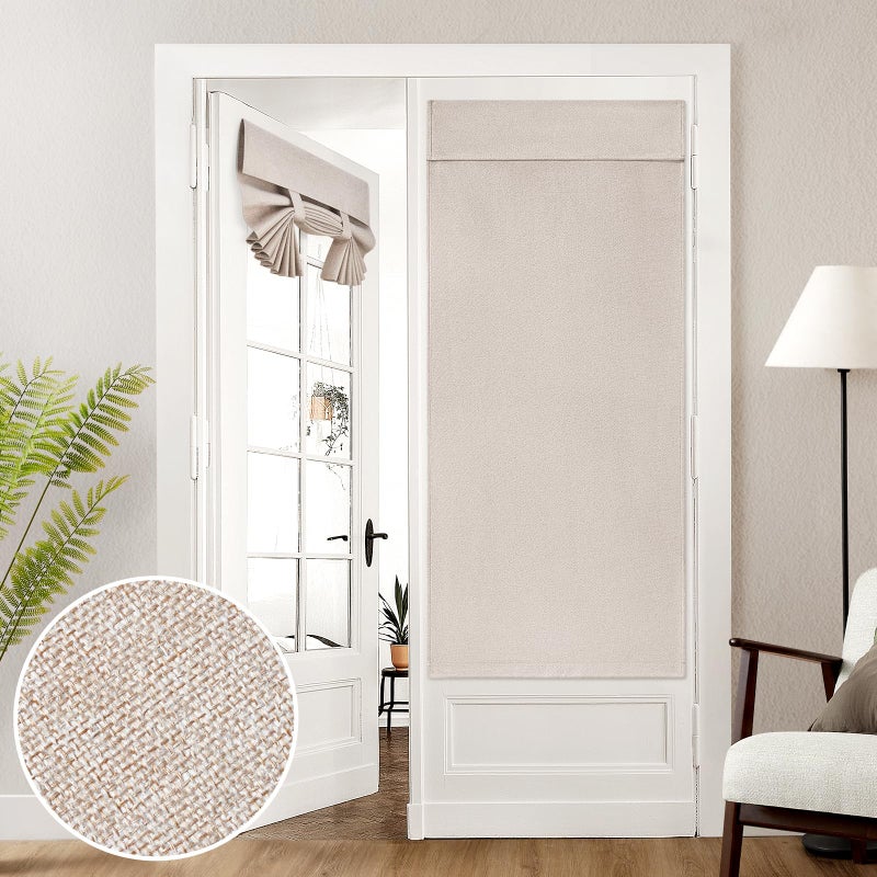 HOMEIDEAS 100% Natural Linen Blackout French Door Curtains, Privacy Door Window Curtains, 30 X 68 Inch Room Darkening Blinds, Thermal Insulated Shades for Bedroom, 1 Panel - Image 1