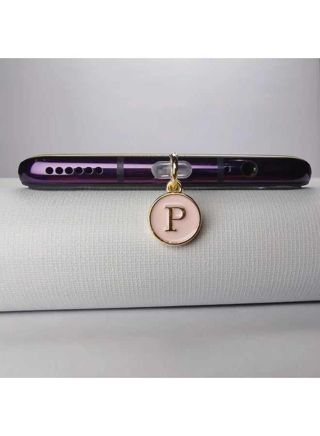 سدادة غبار لشاحن iPhone من Pink Enamel بسحر أحرف من A إلى Z، إكسسوار هاتف هدية من 5 إلى 14 - Image 1