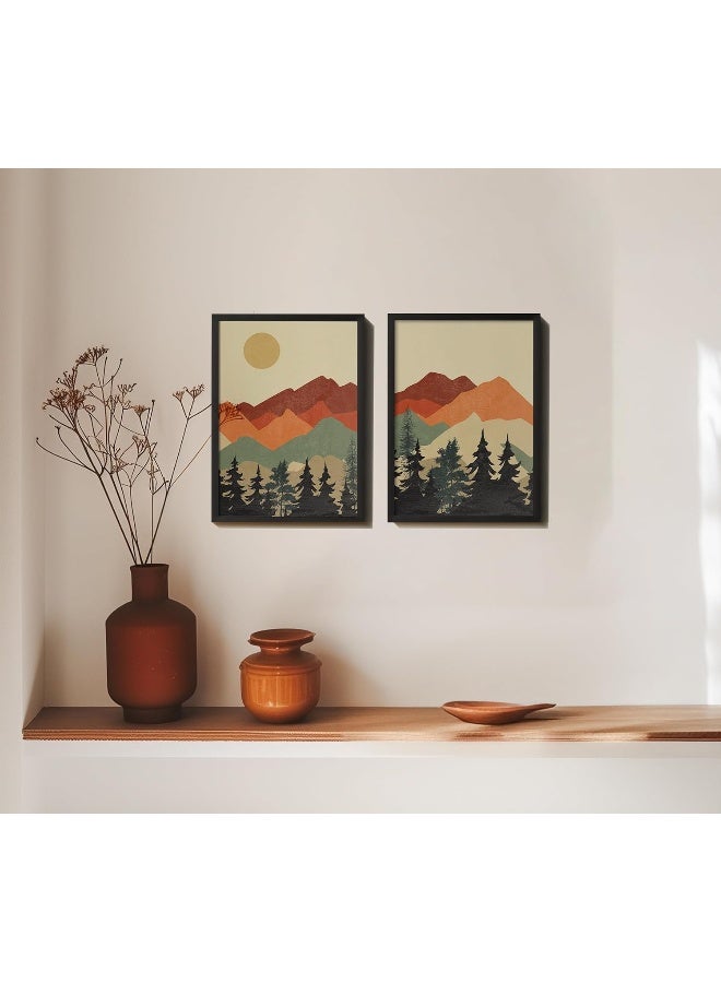 QUOTE - UNQUOTE ART Framed Nature Theme Wall Art - Set of 2 - Sun and Mountain - Minimalist Modern Art for Home Décor - Image 1