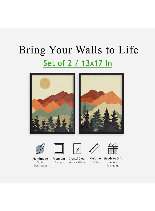 QUOTE - UNQUOTE ART Framed Nature Theme Wall Art - Set of 2 - Sun and Mountain - Minimalist Modern Art for Home Décor - Image 2