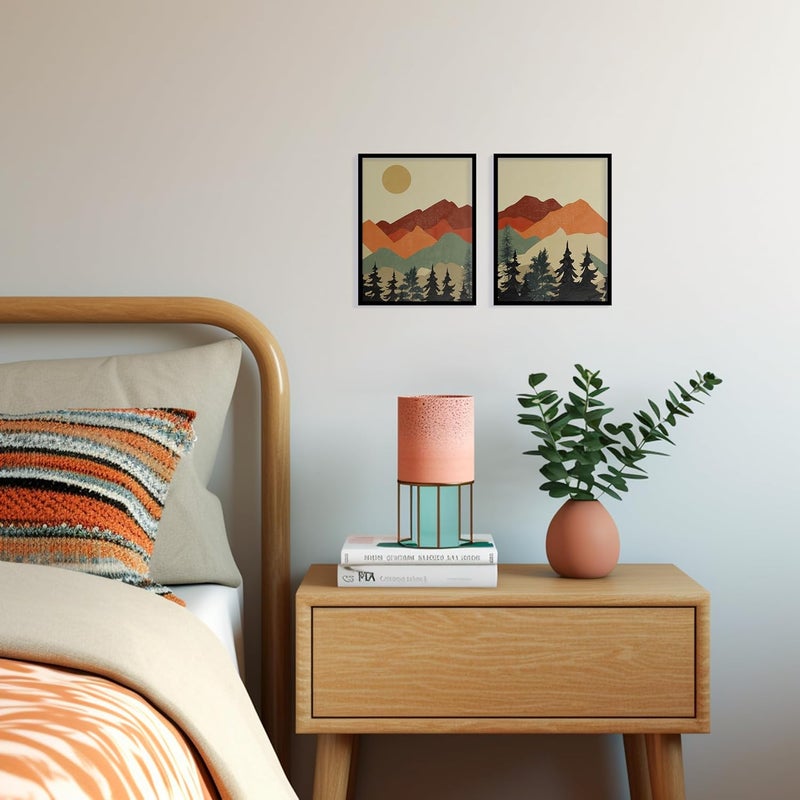 QUOTE - UNQUOTE ART Framed Nature Theme Wall Art - Set of 2 - Sun and Mountain - Minimalist Modern Art for Home Décor - Image 5
