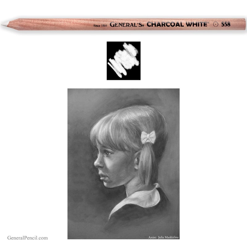 GENERAL'S Charcoal White Pencil (#558), Pre-Sharpened, Incense Cedar Wood Barrel, 0.15 lb/Dozen, Creamy White Charcoal for Dark Paper, Highlights & Mixed Media - Image 2