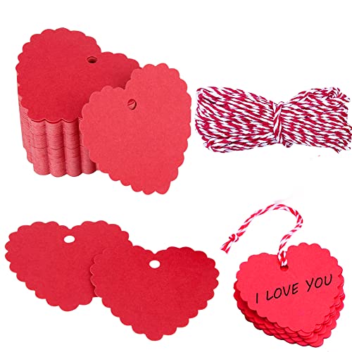 TrlaFy 100PCs Valentine Gift Tags Heart Kraft Paper Gift Tags with String for Wedding Party Gift Wrapping Hang Label - Image 2