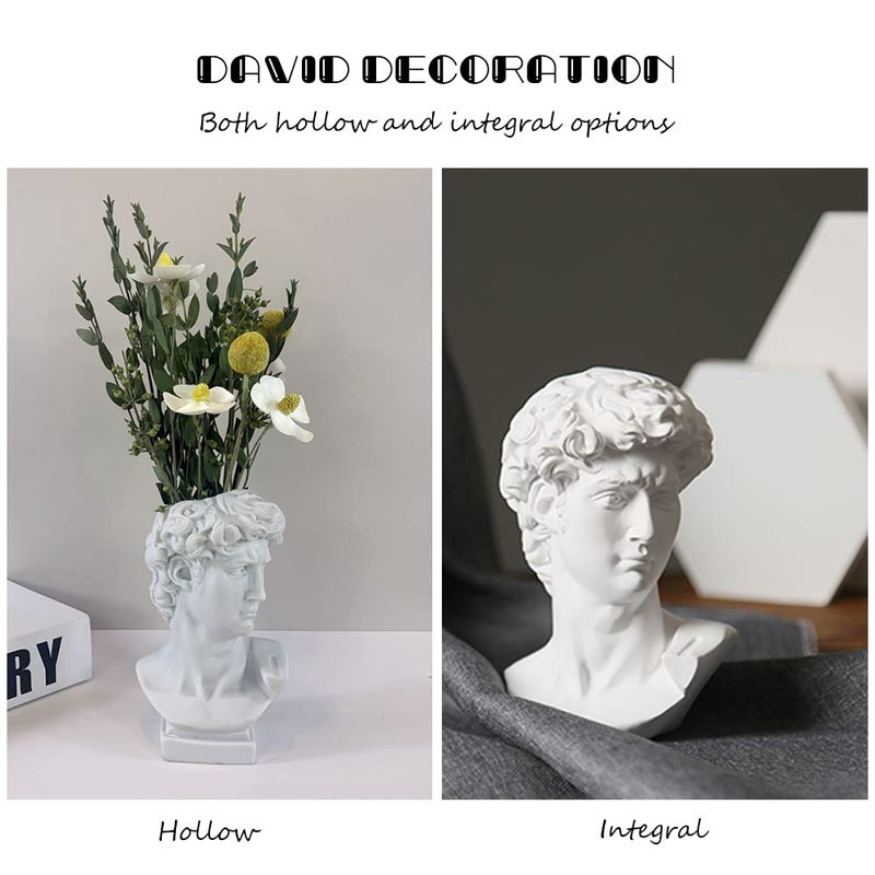 fazhongfa Greek Statue of David Bust Resin Sculpture for Roman Bookshelf Tabletop Office Home Decor 6.5 Inch David Head Artist Figurine Succulent Planters Dried Flowers Vase Makeup Brush Pen Holders - Image 5
