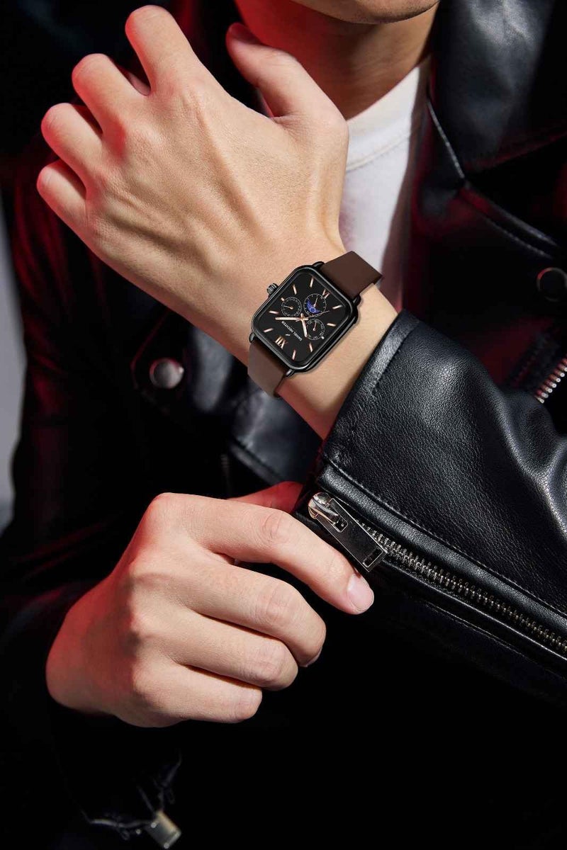 Daniel Hechter Paris Montmartre Unisex Multifunction Square Watch – Black Dial with Day-Date & 24-Hour Subdials, Moonphase Display, Sustainable Silicone Strap - Image 2