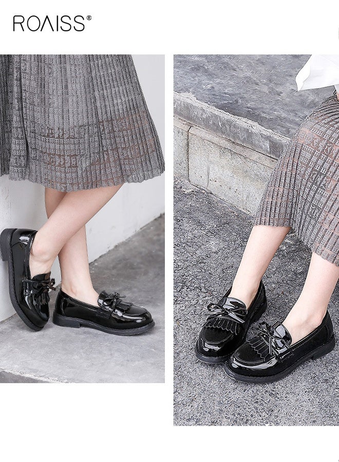 roaiss Girls Stylish Loafer Shoes, Elegant Retro Slip-on Leather Shoes, Mary Jane Dress Shoes with Anti-slip Sole, Classic School Uniform Flats, Suitable for Daily and Formal Wear - Image 4