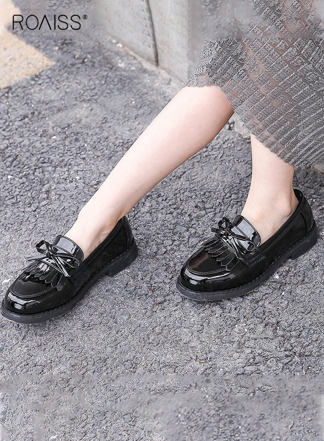 roaiss Girls Stylish Loafer Shoes, Elegant Retro Slip-on Leather Shoes, Mary Jane Dress Shoes with Anti-slip Sole, Classic School Uniform Flats, Suitable for Daily and Formal Wear - Image 2